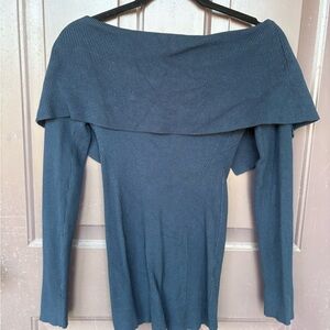 White House Black Market Off-Shoulder Navy Sweater